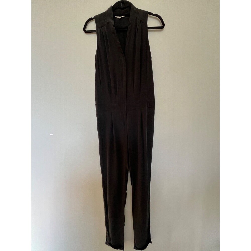 Maje Notched Label Silk Zip front cuffed bottom drop waist jumpsuit sz 1 - XS